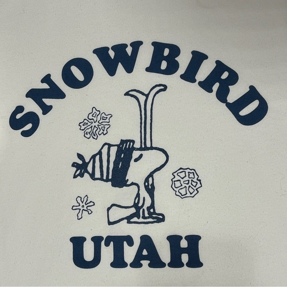 FOREVER 21 PEANUTS Long Sleeve Tshirt Woodstock "Snowbird Utah" White Blue Med. - Picture 4 of 12